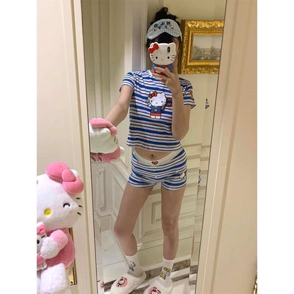 Hello Kitty Cute&Comfy Soft Girlie Striped Pajamas❤️💙🤍