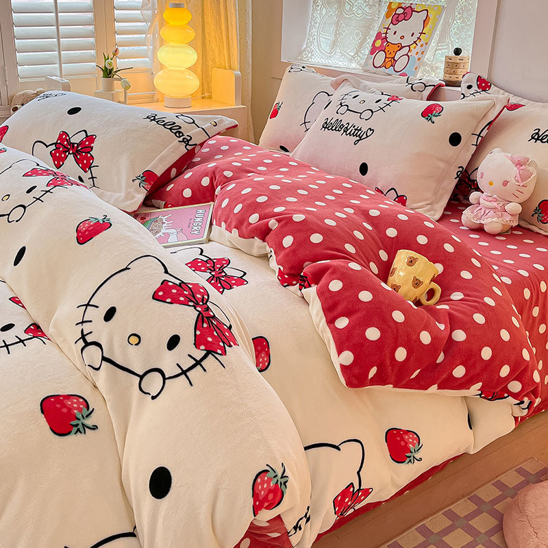 Hello Kitty Winter Plush and Thick Coral Fleece Bedding Set