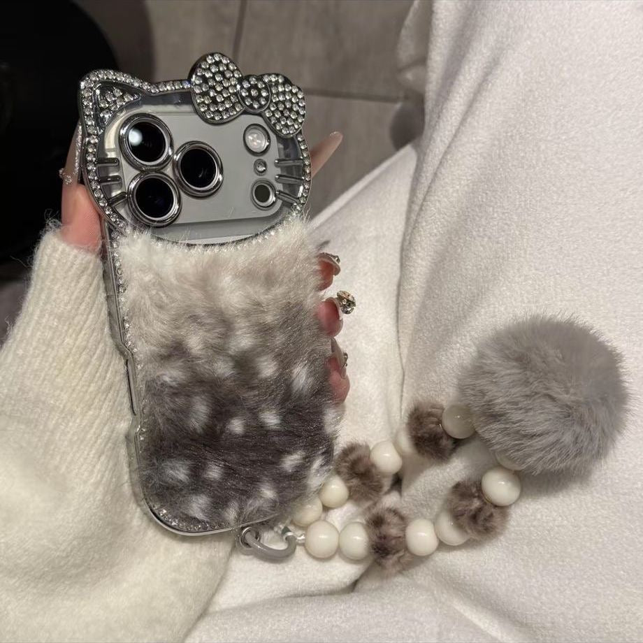 Hello Kitty Furry iPhone Case With Keychain with Charm