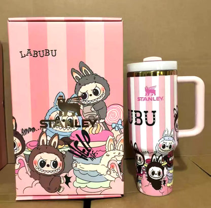 Labubu Pink Stripe Magic In-Car Insulated Cup 40 OZ with Colorful Premium Gift Box