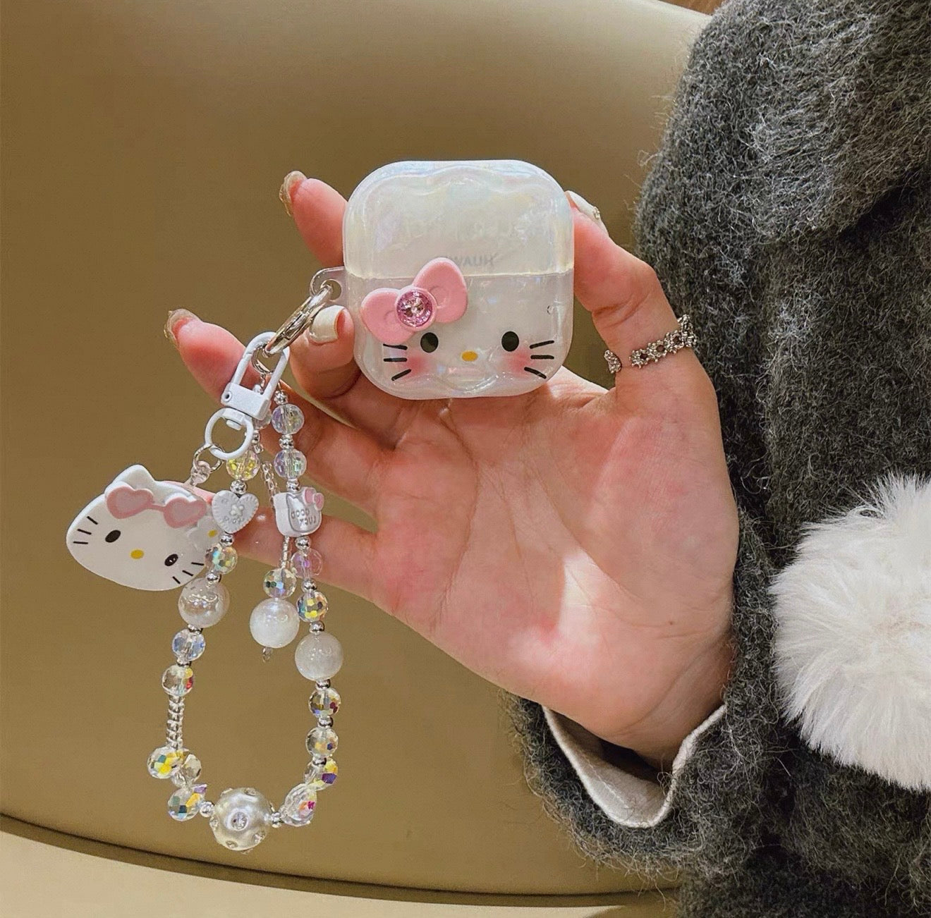 HelloKitty Crystal Shell AirPods Case with Charm