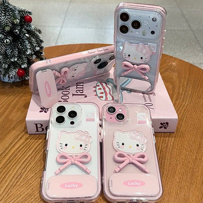 Lucky Hello Kitty Pink Bow Phone Case With Mirror Stand