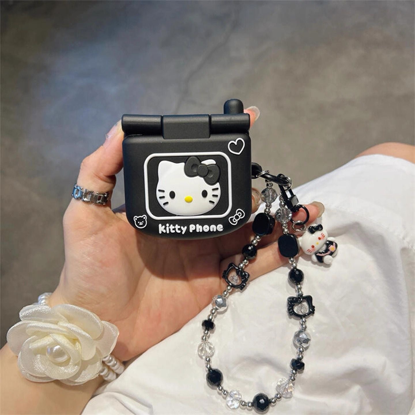 Hello Kitty Black Flip Mirror AirPods Case