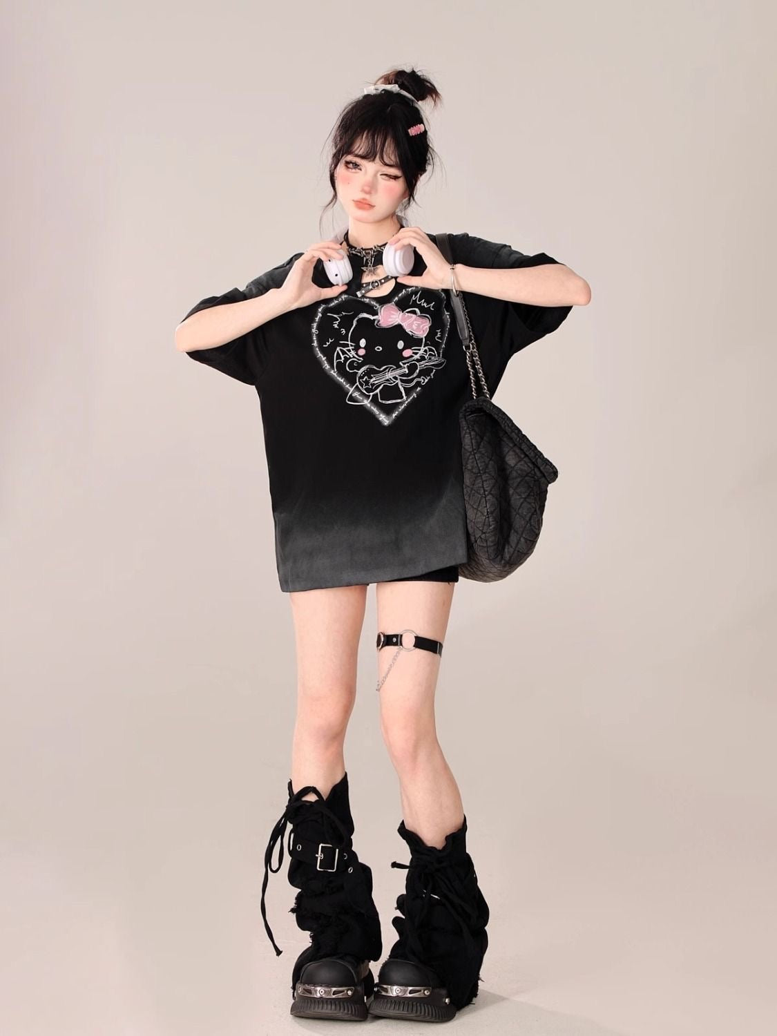 Hello Kitty Ombre Hollow Neckline Shirt