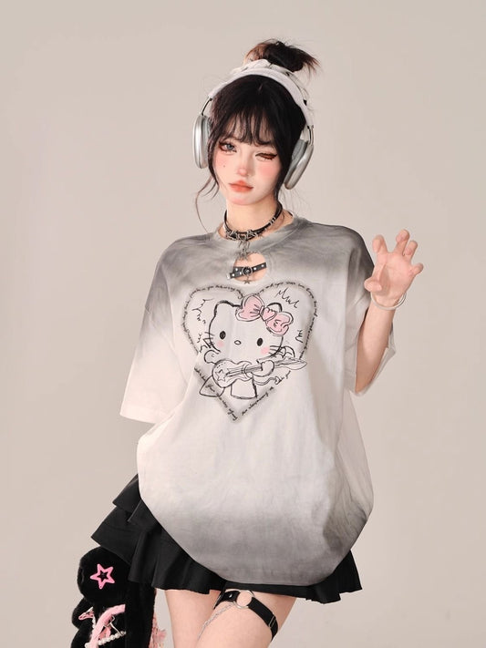 Hello Kitty Ombre Hollow Neckline Shirt