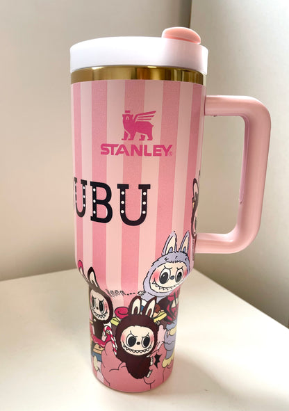 Labubu Pink Stripe Magic In-Car Insulated Cup 40 OZ with Colorful Premium Gift Box