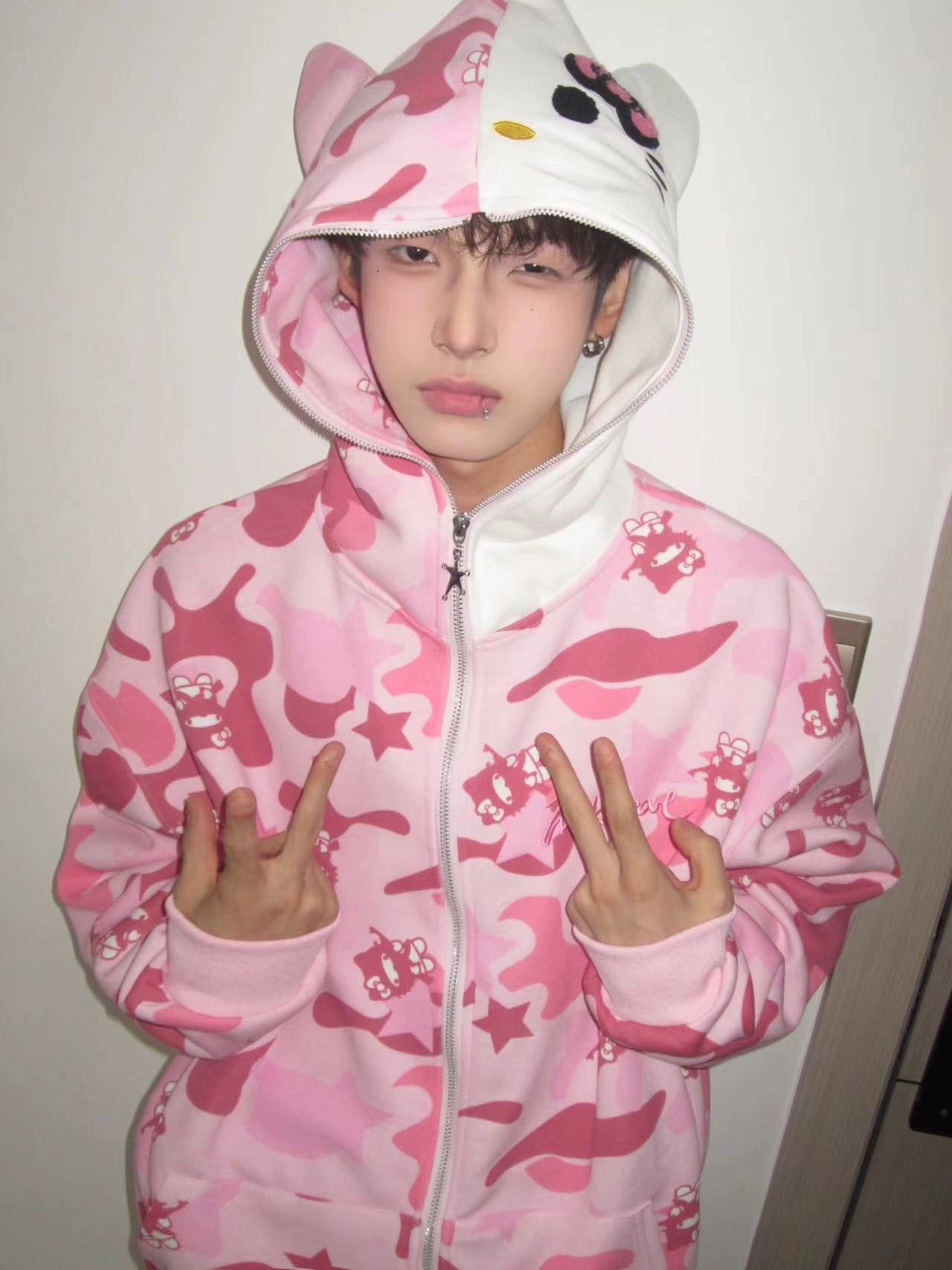 Hello Kitty Camouflage Hoodies Oversized Jacket
