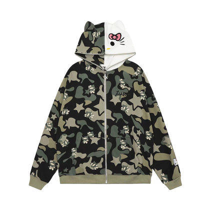 Hello Kitty Camouflage Hoodies Oversized Jacket