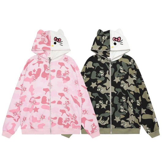 Hello Kitty Camouflage Hoodies Übergroße Jacke