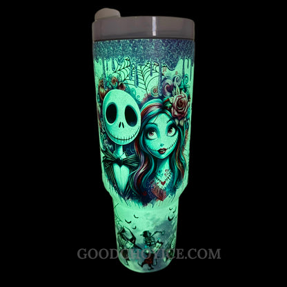 Sally & Jack Skellington Midnight Magic Glow-in-the-Dark 40 Oz Tumbler 🖤💀✨🎃 Limited Edition