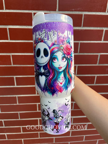Sally & Jack Skellington Midnight Magic Glow-in-the-Dark 40 Oz Tumbler 🖤💀✨🎃 Limited Edition