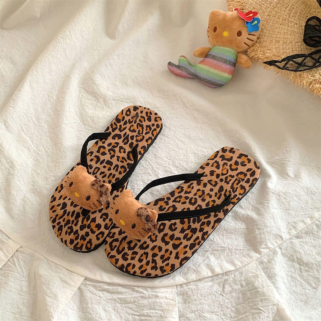 Hellokitty Flip-Flops Strandschuh mit Leopardenmuster