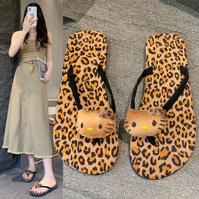 Hellokitty Flip-Flops Strandschuh mit Leopardenmuster