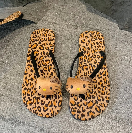 Hellokitty Flip-Flops Strandschuh mit Leopardenmuster