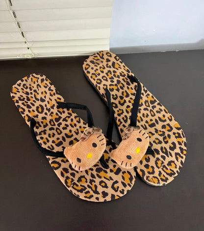 Hellokitty Flip-Flops Strandschuh mit Leopardenmuster