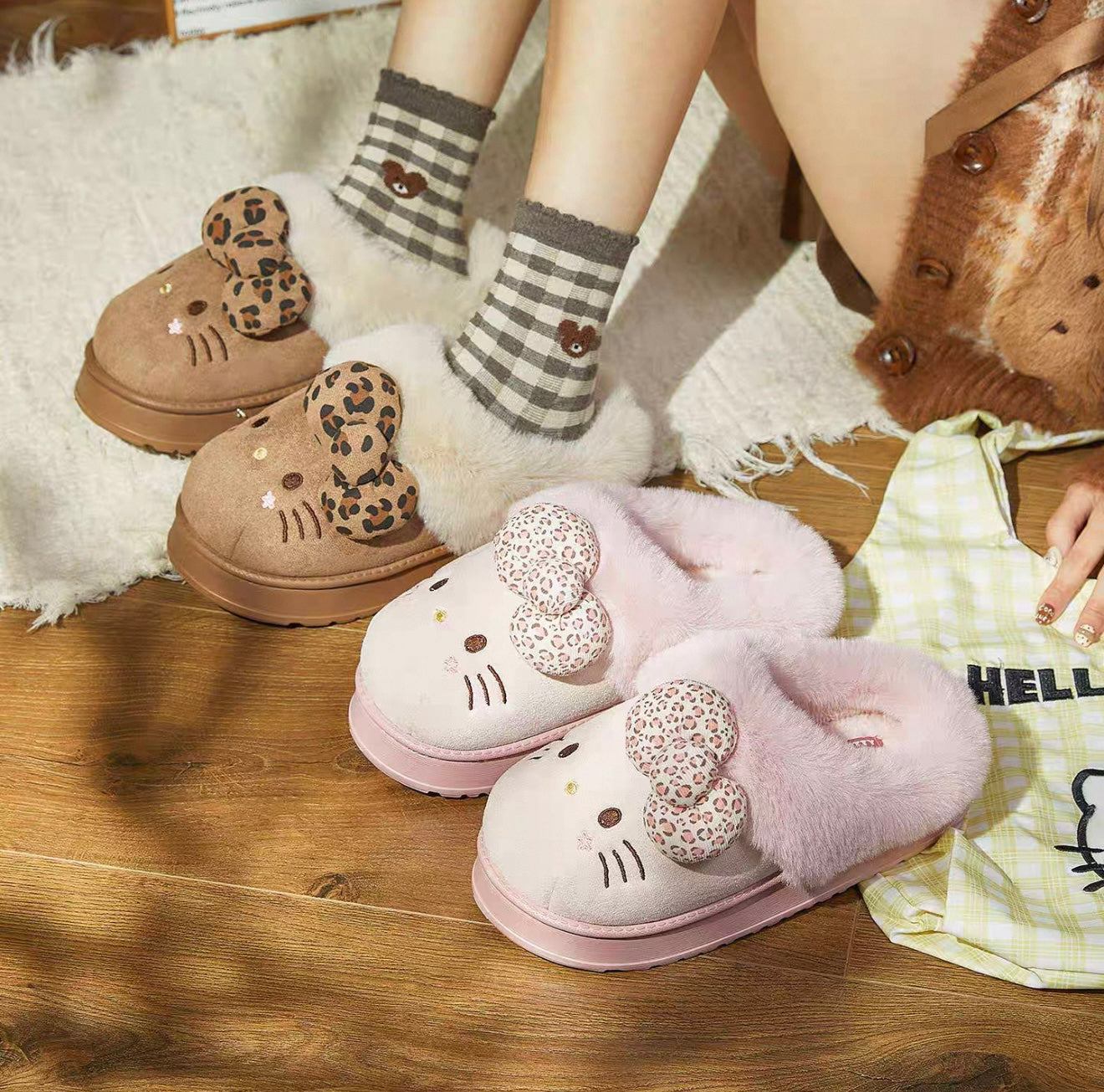 Hello Kitty Fuzzy Slippers – Cozy & Cute Indoor/Outdoor Wear