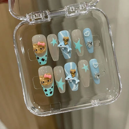 Hawaii Kitty – Blaues Ozean-Aufklebe-Nagel-Set