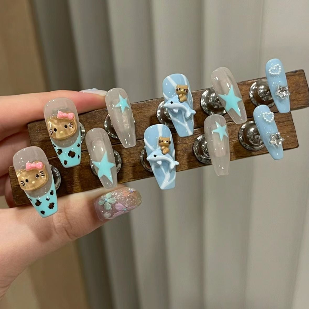 Hawaii Kitty – Blaues Ozean-Aufklebe-Nagel-Set