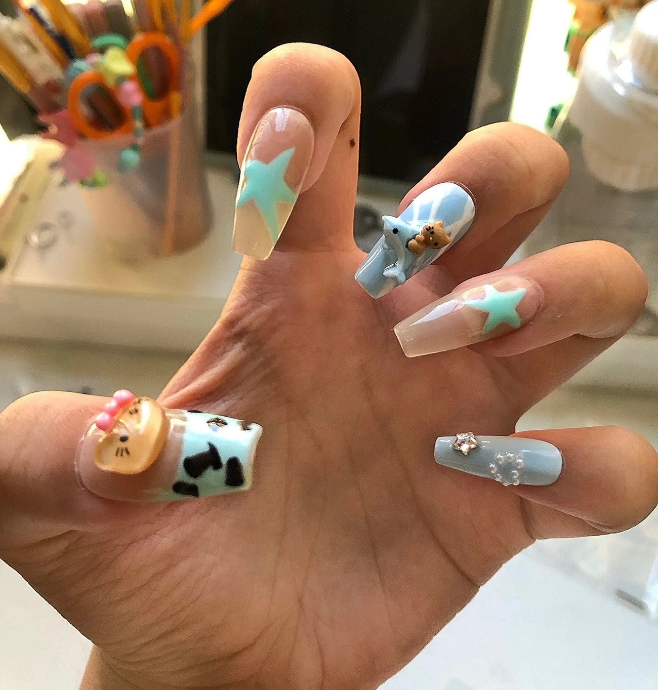 Hawaii Kitty – Blaues Ozean-Aufklebe-Nagel-Set