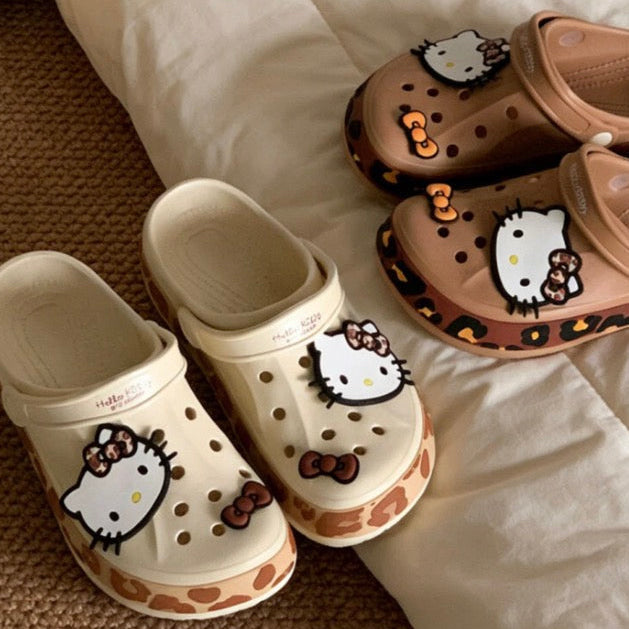 Hello Kitty Leopard Print Clogs Slip on Water Casual Sandal Shoes